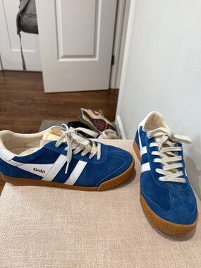 Gola Blue Suede Sneakers with White Stripes